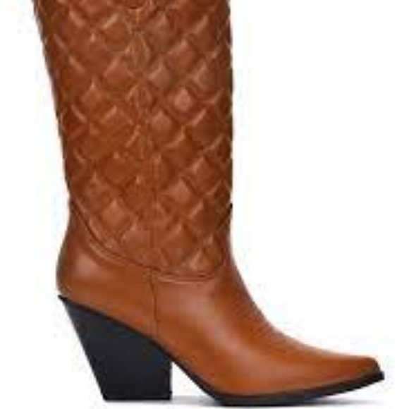 NWT CAPE ROBBIN BELASIMO QUILTED WESTERN POINTY TOE TAN BOOTS 7.5 - Picture 2 of 12